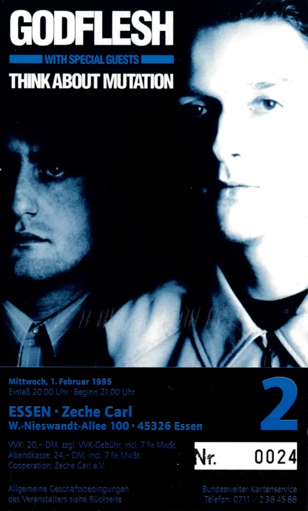 01.02.1995 - Godflesh-Konzertkarte Essen Zeche Carl