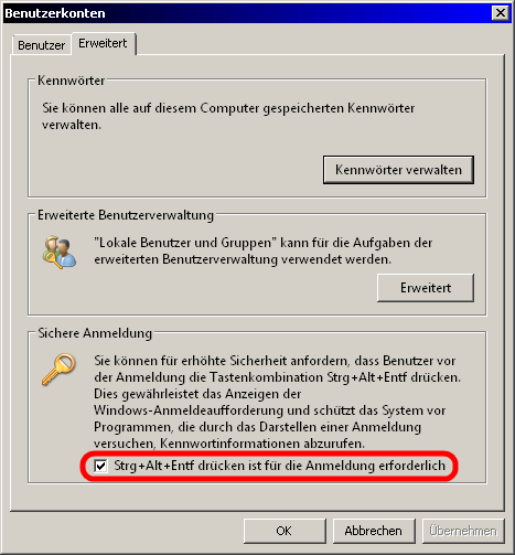 Benutzerkonten Erweitert