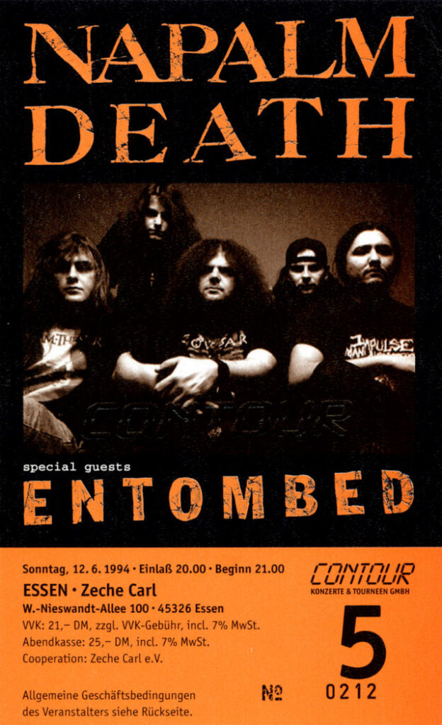 12.06.1994 - Napalm Death-Konzertkarte Essen Zeche Carl